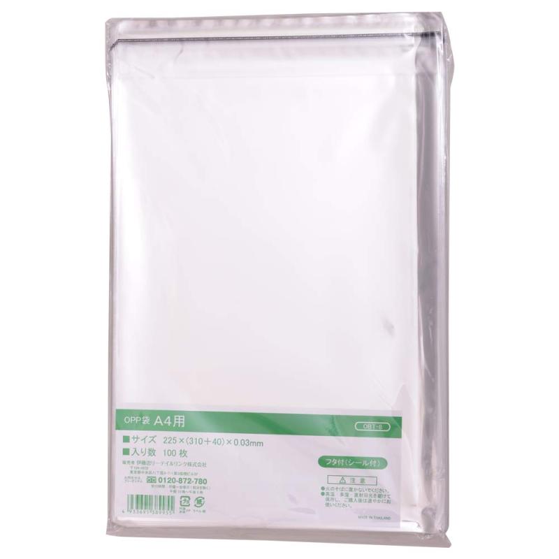 伊藤忠リーテイルリンク OPP袋 テープ付き (フタ付) 透明 封筒 包装 ラッピング 袋 厚さ0.03mm 【A4サイズ用】 100枚入