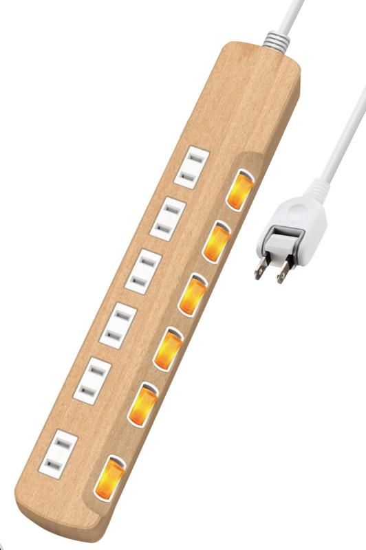 エレコム 電源タップ 雷ガード 個別スイッチ ほこりシャッター付 6個口 木目調 1m オーク ECT-1310Oインテリアに馴染む木目調デザイン。パソコンやテレビなどの接続機器を誘導雷による雷サージから守る雷サージ吸収素子や、待機電力を節約する差込口毎のスイッチを搭載した6個口タップです。個別スイッチは大きめのACアダプタなどを接続しても干渉しにくい斜め配置となっています。誘導雷による最大12500Vまで(JEC210/212規格に基づく数値)の雷サージを吸収する素子(バリスタ)を搭載し、接続機器を保護します。受けた電圧や回数により性能は劣化します。未使用時の差込口へのほこりの浸入を防止するほこり防止シャッターを装備しています。トラッキング現象による火災やお子様のいたずらによる感電・火災の防止に役立ちます。差込口には熱硬化性樹脂を使用しており、万一の発熱の際にも融解しにくく、電気火災の防止に有効です。