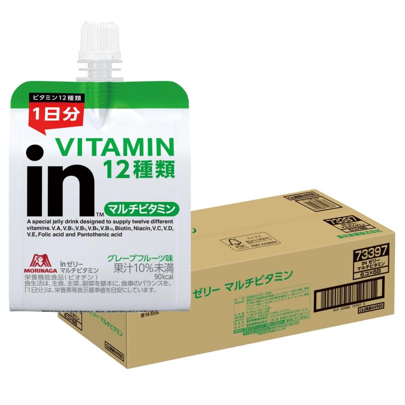 inゼリー マルチビタミン 180g ×36個 グレープフルーツ味 森永製菓 1日分のビタミン 栄養機能食品(ビオチン) 朝食 防災 体調管理 国産 amuro-express-10005691 AMURO express パッケージ画像