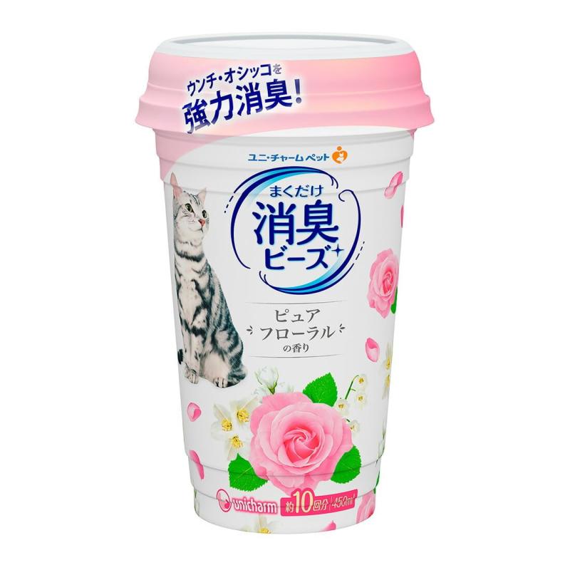 消臭ビーズ 猫トイレまくだけ 香り広がる消臭ビーズ やさしいピュアフローラルの香り 450ml本体サイズ (幅X奥行X高さ) :10×10×16.5cm本体重量:220g原産国:日本
