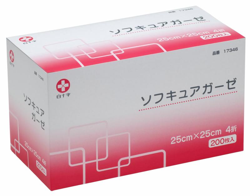 白十字 日本製 不織布ガーゼ ソフキュアガーゼ 25×25cm 4折 200枚 一般医療機器