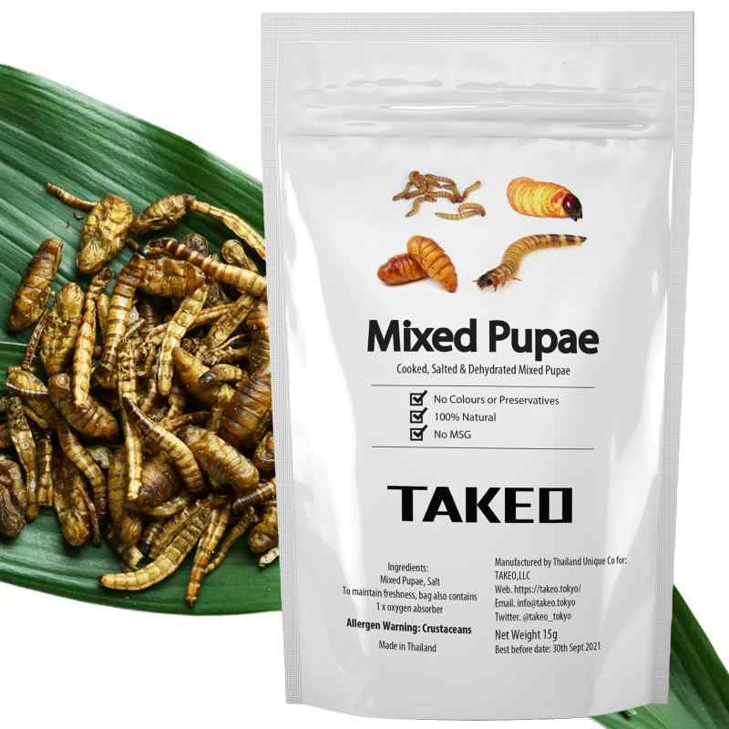 昆虫食TAKEO 幼虫ミックス 15g 塩味 4種MIXセット ミルワーム スーパーワーム シルクワーム サゴワーム..