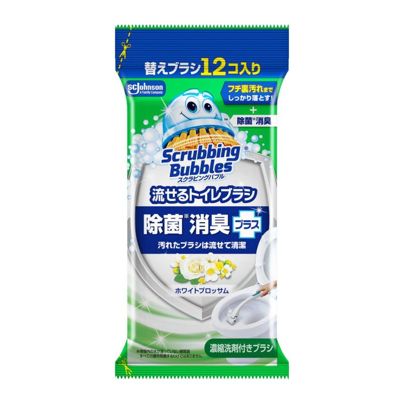 スクラビングバブル Scrubbing Bubbles トイレ掃除 流せるトイレブラシ 除菌消臭プラス ホワイトブロッサムの香り 付け替え12個 トイレ 洗剤 まとめ買い 使い捨て 82.0 grams