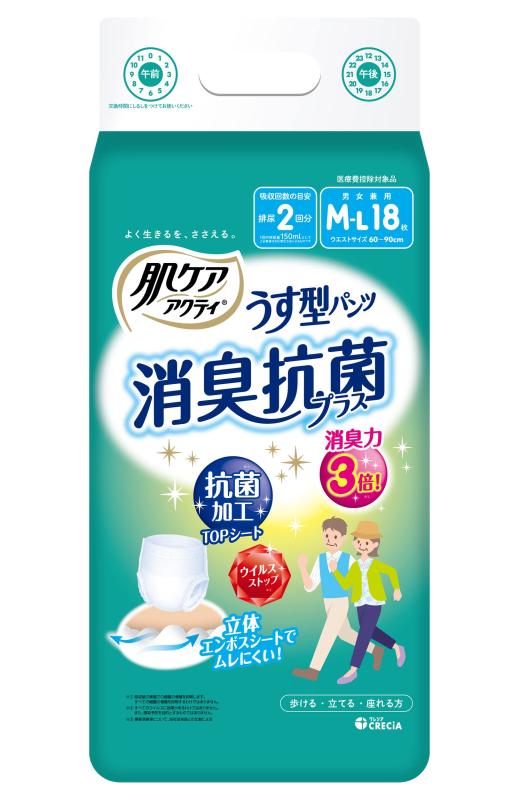 大人用紙おむつ うす型 パンツ 2回分吸収 M-L 18枚 肌ケア アクティ
