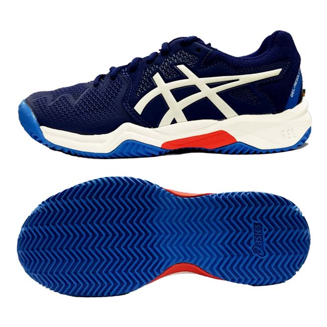 アシックス(Asics) ジュニア ゲルレゾリューション 8 CLAY GS クレーコート用テニスシューズ 1044A019-405 ディーバブルー×WH(23y1m)