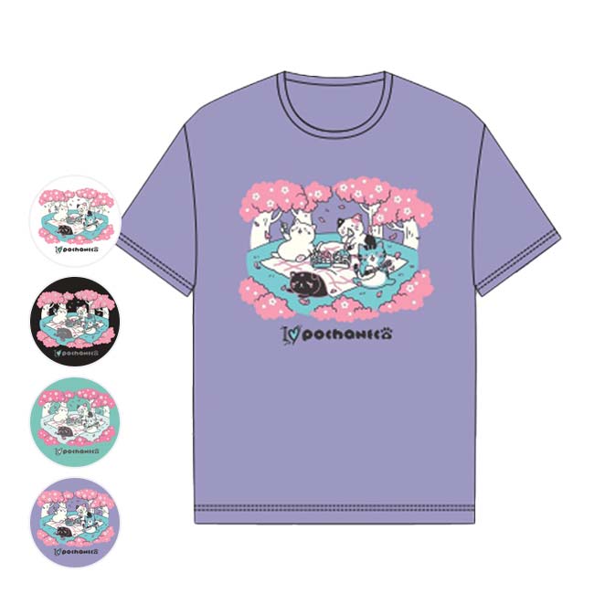 日本サイズ ゴーセン Gosen 2024 SS ユニセックス POCHANECO ぽちゃ猫 お花見柄 半袖Tシャツ NPT60 24y4m [次回使えるクーポンプレゼント]