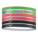 【色柄違い6本組】ナイキ(NIKE) ユニセックス プリント ヘッドバンド 6本パック BN2072-921グリーン×ピンク×ブラック(24y11m)[次回使え...