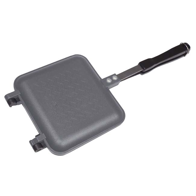 【挟んで焼くだけ!レシピは無限大】Montagna(モンターナ) グリル&ホットパン 直火専用 プレート内側フッ素加工 ロック機能付き取手 HAC3440-ブラ...