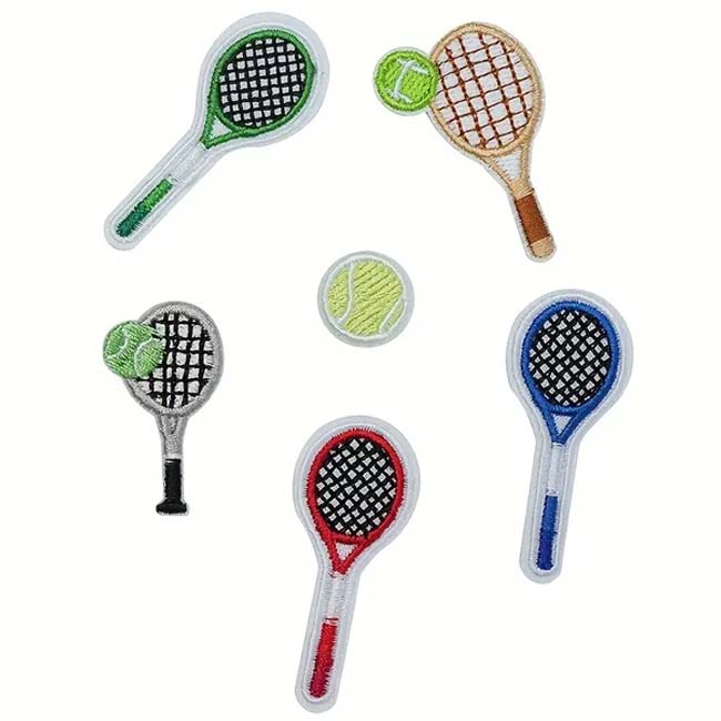 【6個入り】 ミニスポーツスタイル テニスラケット 刺繍入り ホットメルトパッチ アイロン接着アップリケ TE939975 アソート(25y8m)[次回使えるクーポンプレゼント]