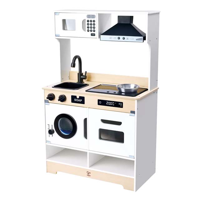 【2BUY 8%OFF 28・29・30日3日間限定】ハペ(Hape) モダン デラックス キッチン 電子レンジ＆洗濯機＆オーブン付き ※お客様組立商品※ QQ コストコ E8877(25y11m)[次回使えるクーポンプレゼント]