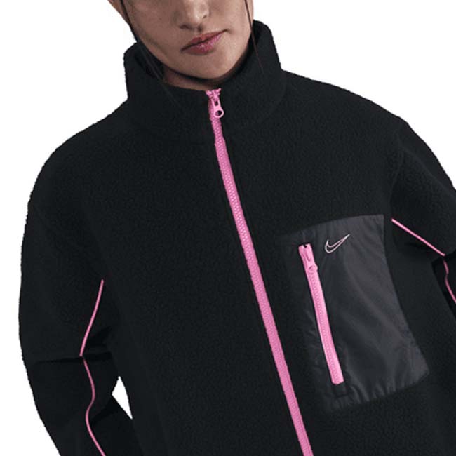 アミュゼスポーツの＼14日〜23日最大1500円OFFクーポン／ナイキ(NIKE) 2025 HO レディース Sportswearスポーツウエア ハイパイルフリース フルジップジャケット IM7485-010 BK×プレイフルピンク(25y11mトレーニング)[次回使えるクーポンプレゼント]｜アングル3