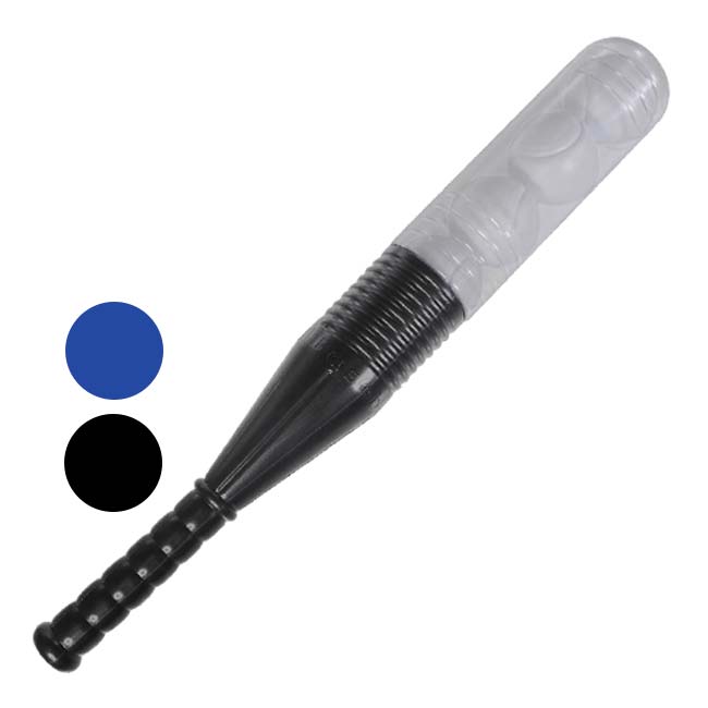 SPEC カラーブルー、ブラック サイズバット：約Φ6.5×H50cm／ボール：約Φ5.5cm／パッケージサイズ：約Φ6.8×H59cm ウェイトバット：約110g／ボール：約8g／パッケージ込み：約160g 素材バット：PS、PE／ボール...