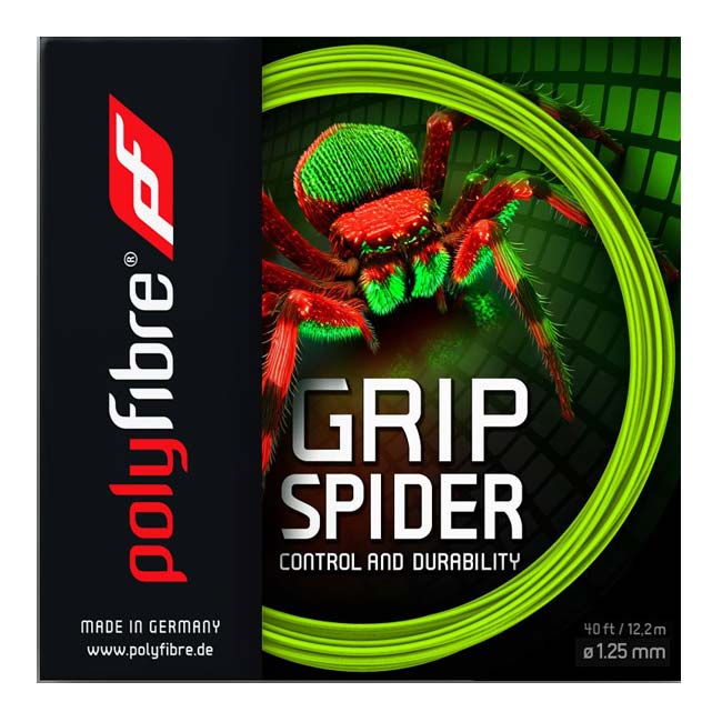 【単張パッケージ品】ポリファイバー(Polyfibre) GRIP SPIDER グリップスパイダー 1.15／1.20／1.25／1.30mm グリーン 硬式テニス ポリエステルガット(26y4m)[次回使えるクーポンプレゼント]