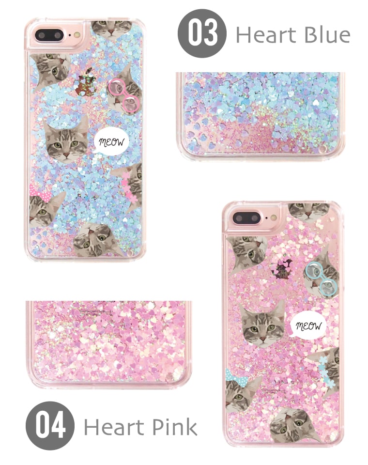 グリッター iPhoneケース スマホケース iPhone13 iPhone12 iPhone 11 ケース おしゃれ キラキラ 動く 液体 かわいい トレンド 猫 ネコ ねこ イラスト Cat キャット meow メガネ リボン