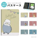 2つ折り パスケース 定期入れ カード 紛失防止 ストラップホール付 カバー 高級感 軽量 かわいい 革 ギフト プレゼント おしゃれ インコ オカメインコ イ...