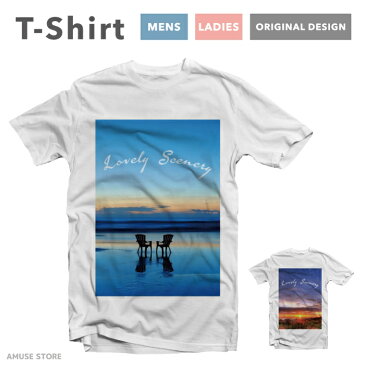 Tシャツ メンズ レディース 半袖 おしゃれ プリント クルーネック ブラック ホワイト グレー 綿100% コットン 春 夏 春服 夏服 メンズファッション カジュアル Lovely Scenery オリジナル 景色 キレイ
