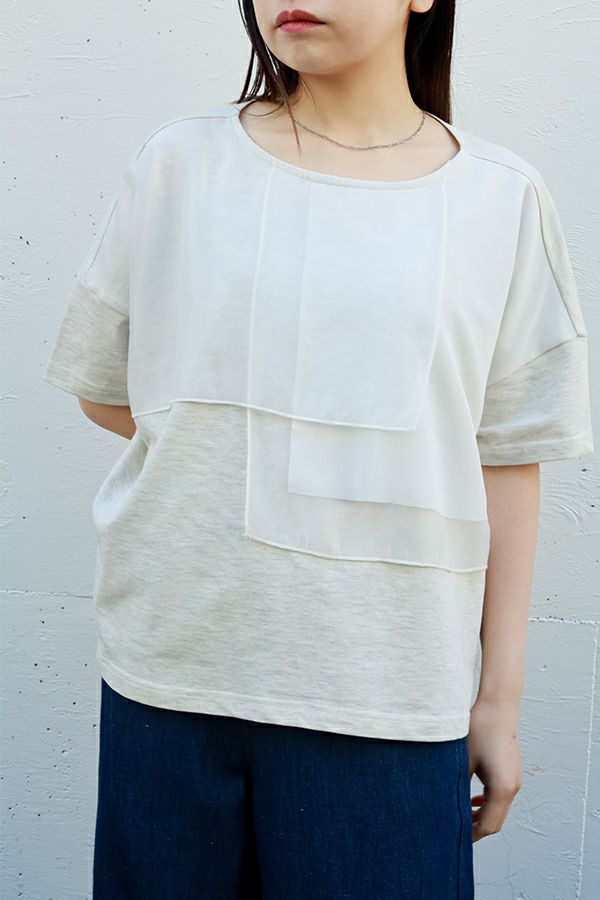 Tシャツ レディース 春 夏 半袖 別布 プルオーバー 大人 30代 40代 50代 ANGELINA アンジェリーナ amu あむう