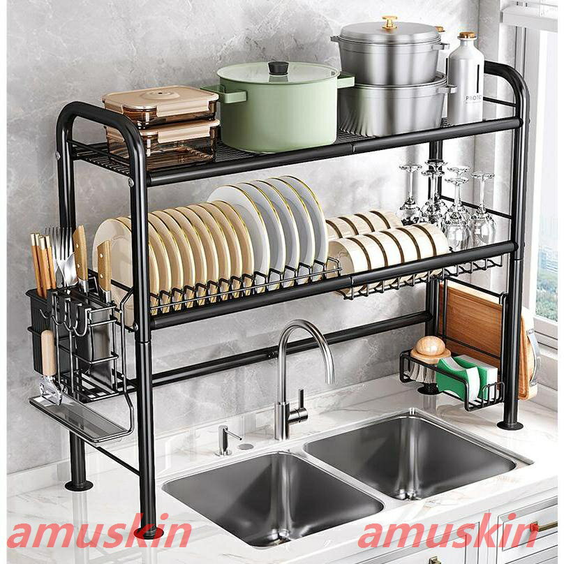 Rakuten - 【楽天スーパーSALE】水切りラック シンク上水切りラック 食器 水切り シンク上 2段 スリム 水切りかご 大容量 台所用品ホルダー 食器棚 乾燥 収納