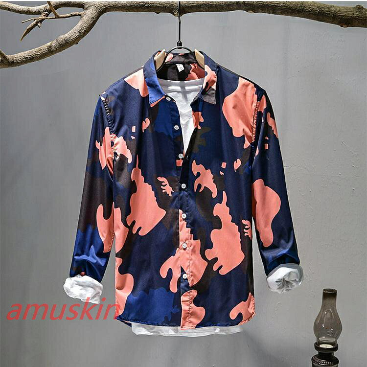 乐天商城 - 総柄シャツ サテンシャツ メンズ 長袖 ノーアイロン 光沢 オリジナル ライトアウター 羽織り ス アロハ 個性的 リゾート