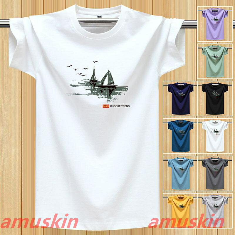 乐天商城 - Tシャツ メンズ 半袖 おしゃれ 白Tシャツ ロンT T-shirt スポーツ 半袖tシャツ 配いろ 涼しい カジュアルクルーネック 丸首 船 夏