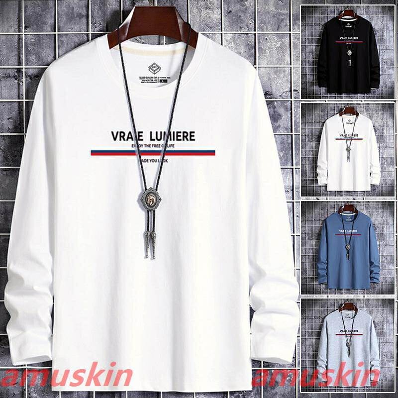Rakuten - Tシャツ メンズ ロングTシャツ ロンT 長袖 メンズ 秋服 Tシャツ Vネック クルーネック カットソー ス スリム アメカジ 秋