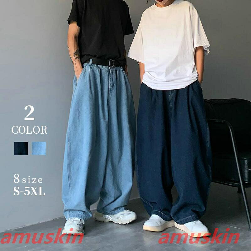 乐天商城 - ワイドデニムパンツ バギーパンツデニム 体型カバー リラックスパンツ メンズ ルーズフィット 春服 秋服 冬服 冬ボトム ボトムス ファッション
