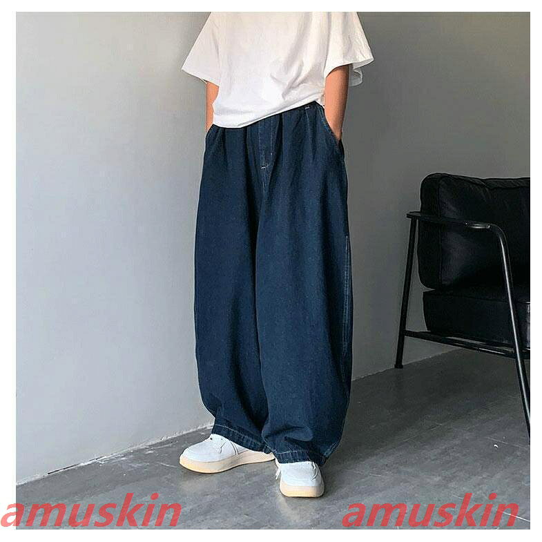 ワイドデニムパンツ バギーパンツデニム 体型カバー リラックスパンツ メンズ ルー...