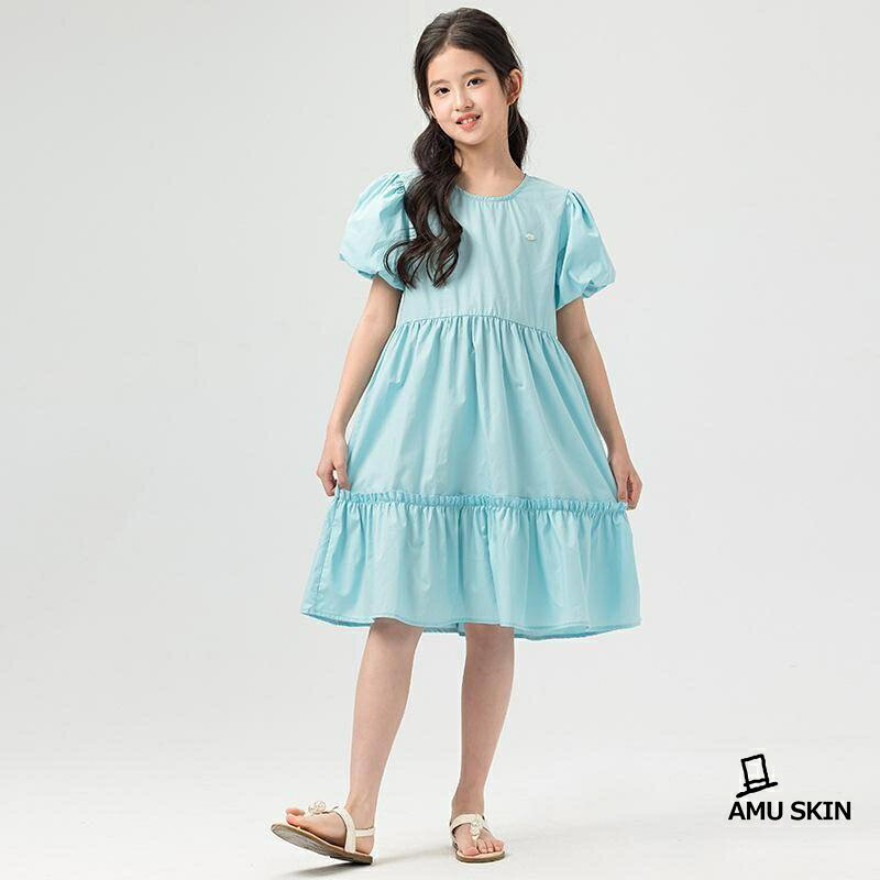 ワンピース キッズ 女の子 パフスリーブ ティアード フリル 夏 半袖 子供 カジュアル お出かけ 膝丈 お洒落 涼しい コットン 通学