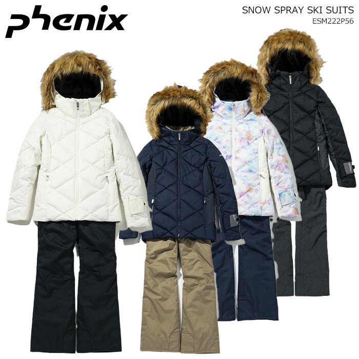 PHENIX/フェニックス 上下セット/Phenix SNOW SPRAY SKI SUITS/esw222p56 Phenix SNOW SPRAY SKI SUITS ○ジャケット　 WHITE：2WAY ストレッチツイル 2LTPU ポリエステル100％ NAVY：2WAY ストレッチツイル 2LTPU ポリエステル100％, Melange 2L ポリエステル90％ ポリウレタン 10％ MULTI：2WAY ストレッチツイル 2LTPU Print ポリエステル100％, 2WAY ストレッチツイル 2LTPU ポリエステル100％ ○中綿　Phenix neslation ポリエステル100％ ジャケットとパンツの2ピースアイテム 耐水圧10,000mm パーティカルシームシーリング チケットホルダー 取り外しコスメガード 袖口インナーカフス ウエストスノーガード 取り外しサスペンダー レギュラーフィット REPREVER REPREVERは使用済みのペットボトルなどのリサイクル素材から作られたリサイクル繊維のブランド 商品サイズ ジャケット S　(胸囲101 前丈53.5 後丈66.9 ゆき丈83)cm M　(胸囲105 前丈55.5 後丈69 ゆき丈85)cm L　(胸囲109 前丈57.5 後丈71.1 ゆき丈87)cm XL　(胸囲113 前丈59.5 後丈73.2 ゆき丈89)cm XXL　(胸囲117 前丈61.5 後丈75.3 ゆき丈90.5)cm パンツ S　(ウエスト73 ヒップ95.5 わたり62.1 パンツ丈97.3 裾幅25.9)cm M　(ウエスト76 ヒップ98.5 わたり64.1 パンツ丈99.3 裾幅26.4)cm L　(ウエスト79 ヒップ101.5 わたり66 パンツ丈101.3 裾幅26.9)cm XL　(ウエスト83 ヒップ105.5 わたり68.6 パンツ丈103.8 裾幅27.4)cm XXL　(ウエスト87 ヒップ109.5 わたり71.2 パンツ丈106.3 裾幅27.9)cmFunctions/各機能の詳細はこちらをご覧ください