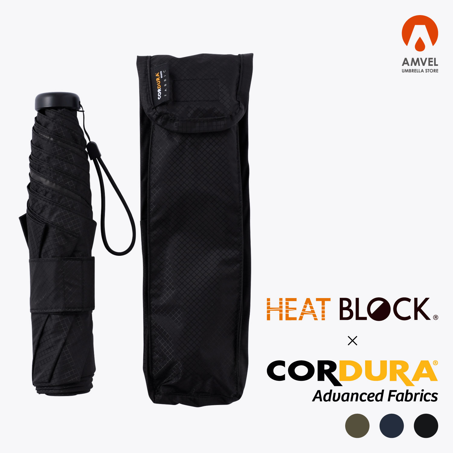 傘 晴雨兼用 遮光傘 折りたたみ傘 UVカット コンパクト軽量 スリム 手開き HEATBLOCK CORDURA Fabric Lightweight folding ヒートブロック コーデュラ