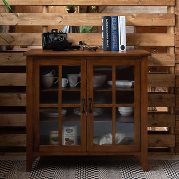 キャビネット おしゃれ 収納 ブラウン 茶 天然木 ガラス 完成品 モダン レトロ 送料無料