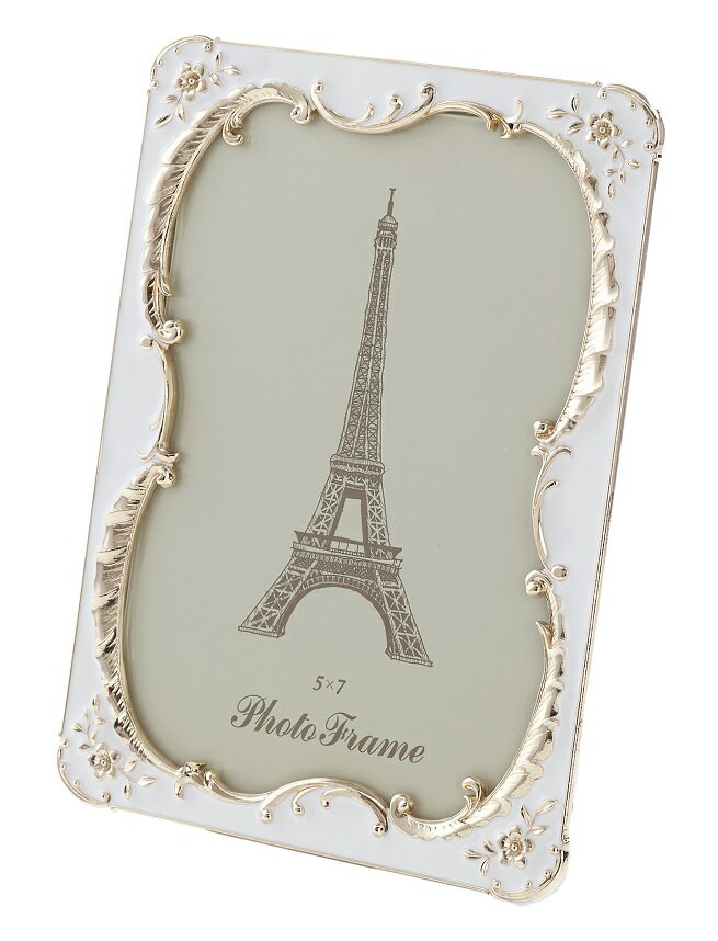 メタルフォトフレーム　ホワイト　【薔薇雑貨　ローズ雑貨　シャビーシック　写真立て　ギフト】