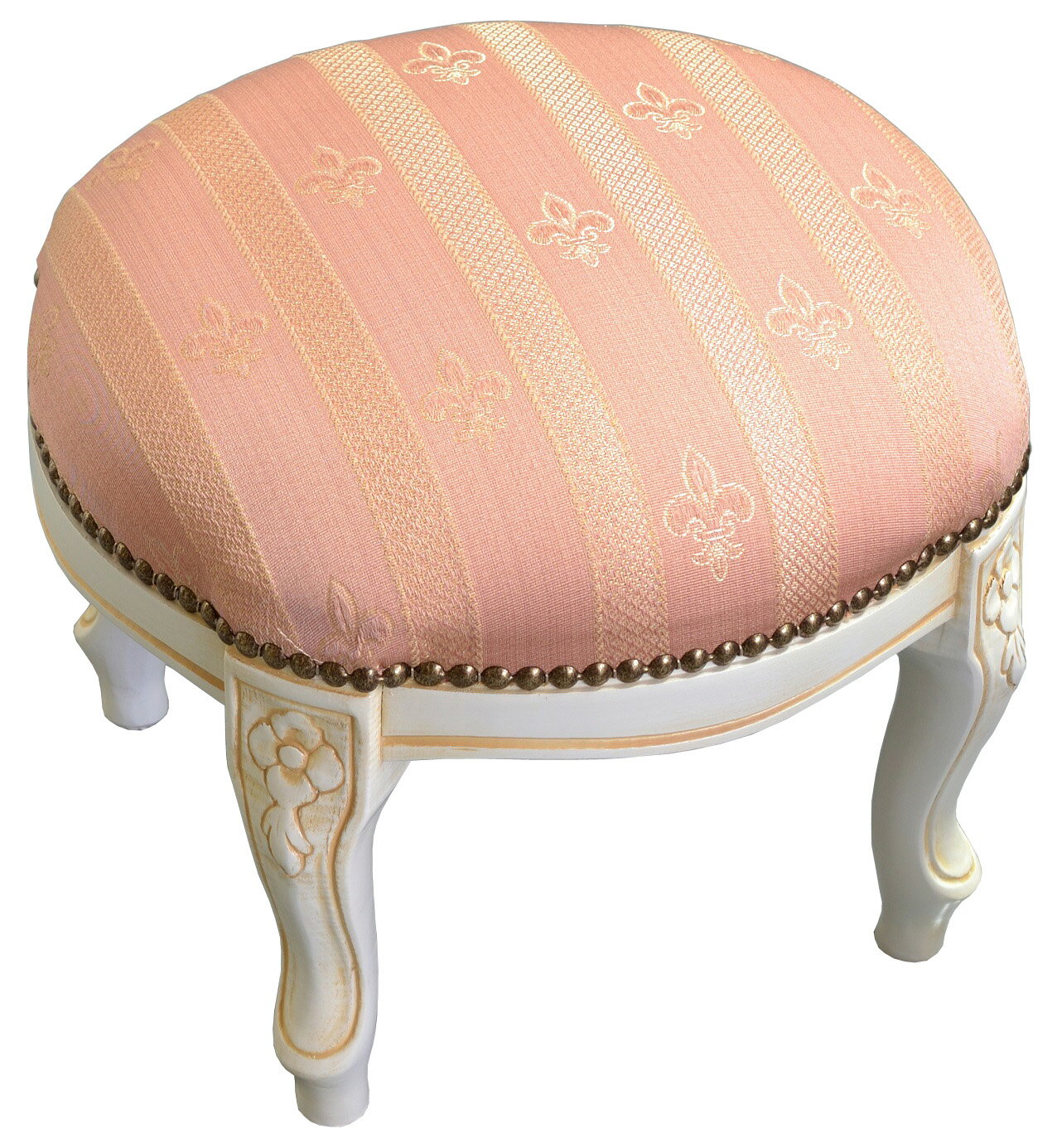 イタリア製　ラウンドミニスツール(白脚) 　【薔薇雑貨　姫系雑貨　椅子　スツール　オットマン　カルトナージュ】