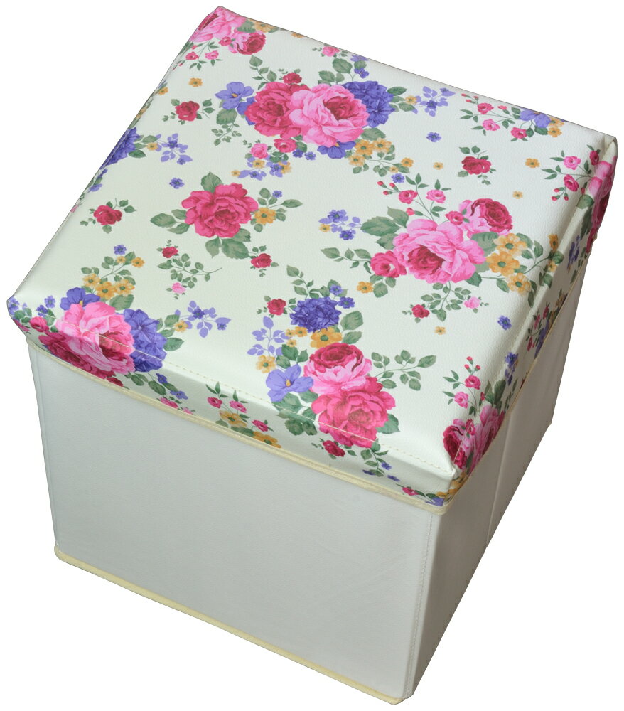 PVC収納スツール　スクエア（正方形）【薔薇雑貨　花柄　収納ボックス　おもちゃ箱　お片付け　インテリア】