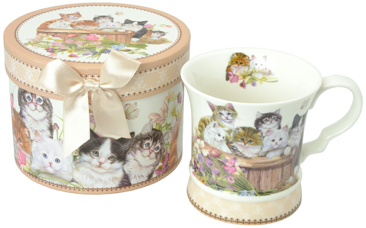 ギフトボックス入りマグカップ　【薔薇雑貨　ローズ雑貨　ネコ　キャット　猫雑貨　ティーカップ　食器　グラス　小物入れ　箱　プレゼント　贈答品】