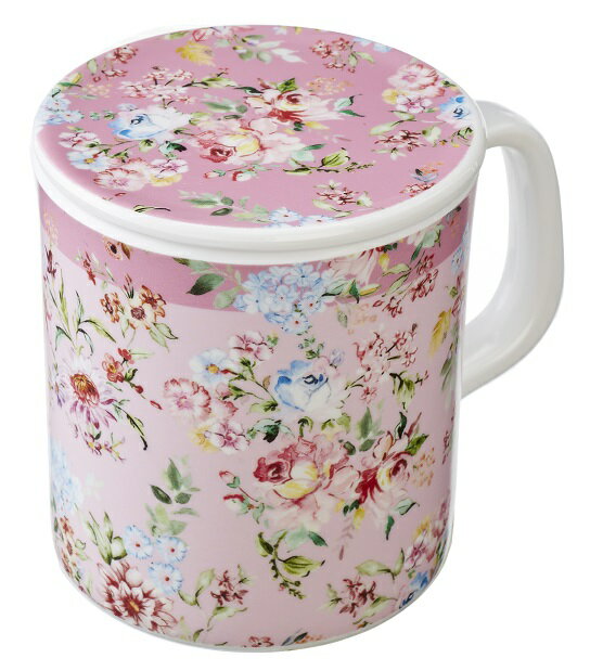 メラミン蓋付きマグカップ　ブーケローズ　【薔薇雑貨　ローズ雑貨　キッチン雑貨　メラミン樹脂　コップ　耐熱食器】