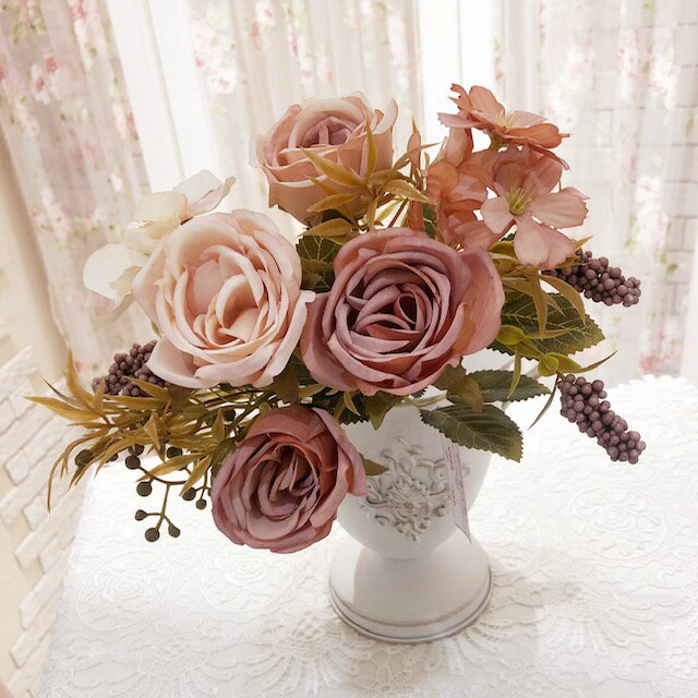 アーティフィシャルフラワー　ローズブッシュ　【薔薇雑貨　ローズ雑貨　造花　オブジェ　花　バラ】