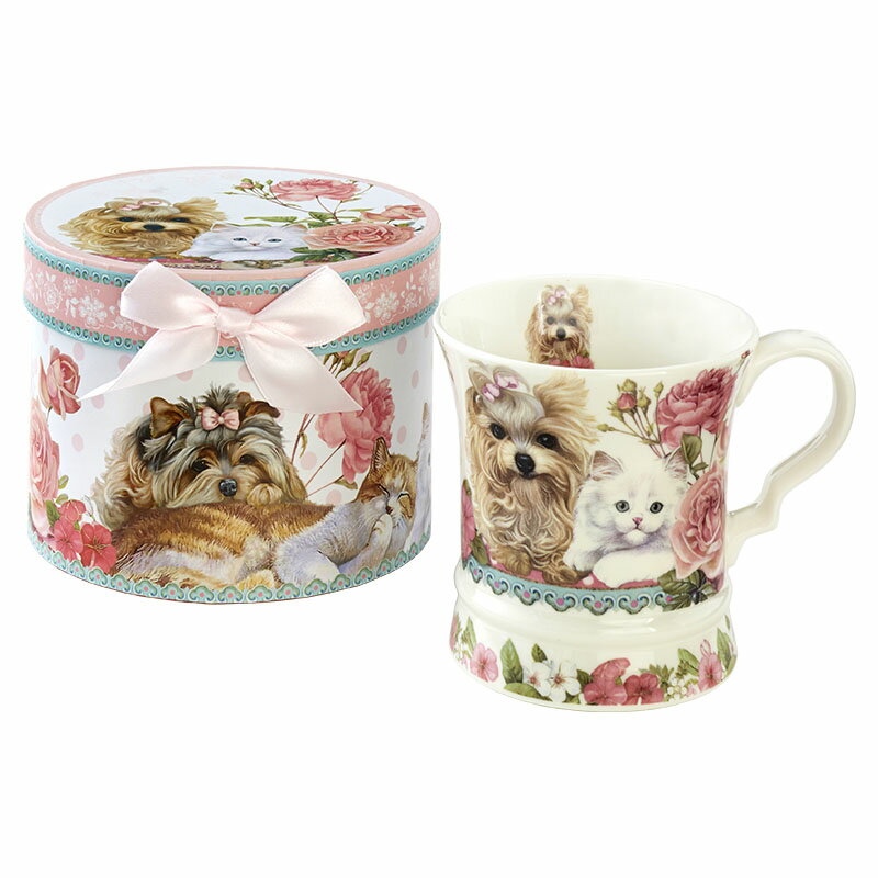 ギフトボックス入りマグカップ　【薔薇雑貨　ネコ　キャット　猫雑貨　犬　ワンちゃん　ティーカップ　食器　小物入れ　プレゼント　贈答品】