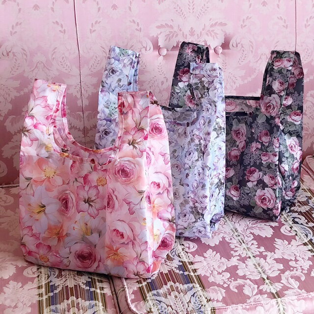 【メール便可】 コンビニエコバッグ 【薔薇雑貨 ローズ雑貨 花柄 サブバッグ レジ袋 お買い物バッグ ショッピングバッグ】