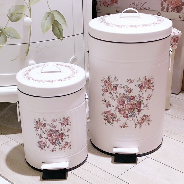 ペダル式ダストボックスLサイズ　マリー　【薔薇雑貨　ゴミ箱　収納　小物入れ　ふた付きごみ箱　キッチン雑貨　サニタリー　洗面所】のサムネイル