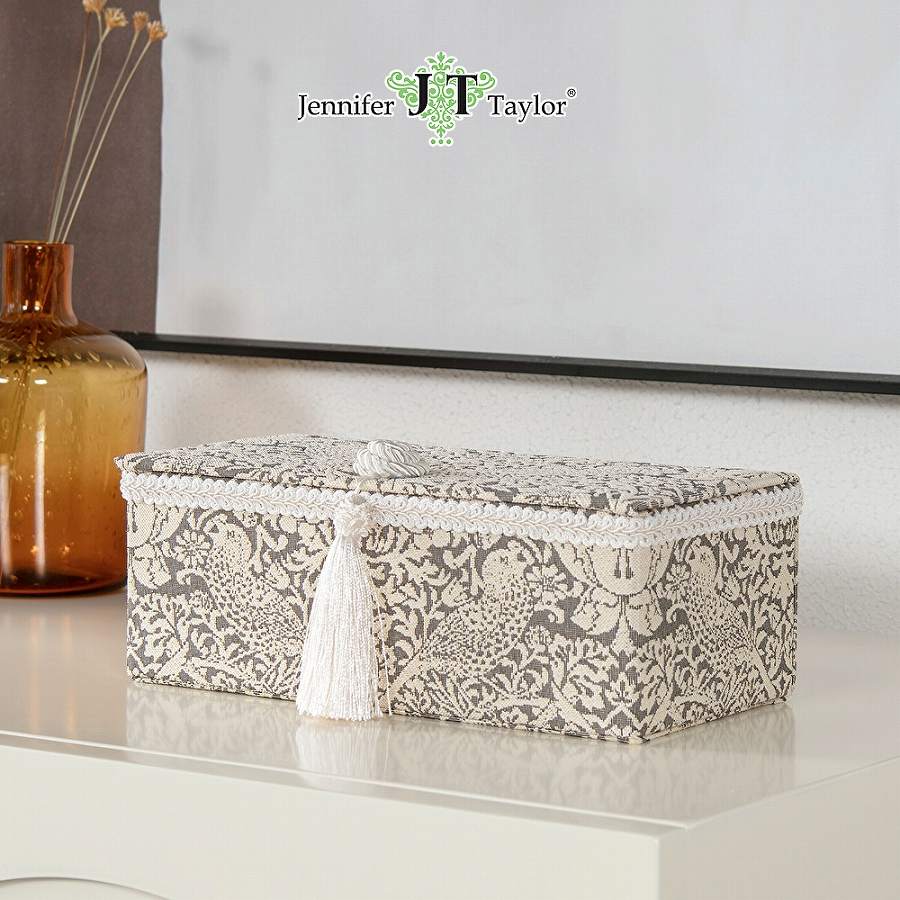 ジェニファーテイラー ジュエリーボックス Strawberry Thief（いちご泥棒） グレー 【薔薇雑貨 カルトナージュ 小物入れ 収納ボックス アクセサリーケース】