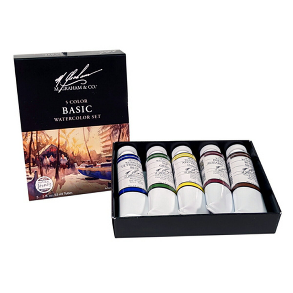 ベーシックウォーターカラーセット 5色 15mlチューブ セット 水彩絵具 M.グラハム
