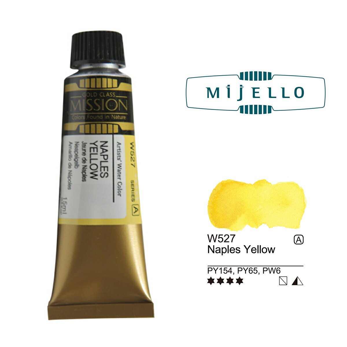 ネイプルスイエロー (Naples Yellow) 15mlチューブ ミッションゴールドクラス（透明水彩絵具） ミジェロ