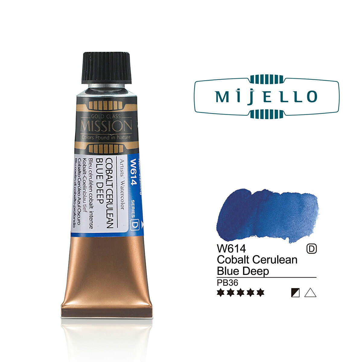 コバルトセルリアンブルーディープ (Cobalt Cerulean Blue Deep) 15mlチューブ ミッションゴールドクラス（透明水彩絵具） ミジェロ