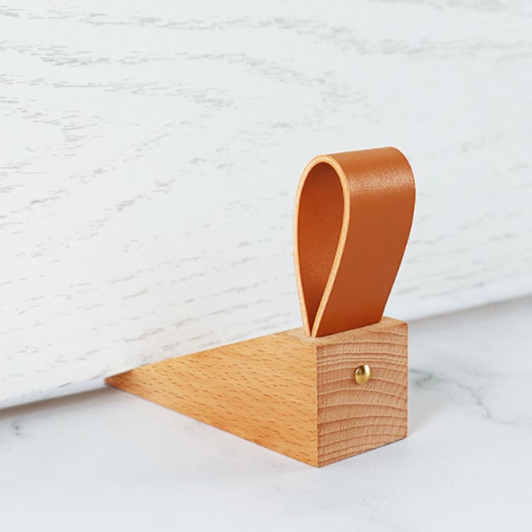 ドアストッパー 滑り止め ドアストップ 選べる2サイズ ドア止め 木製 合皮 PU ナチュラル 固定 玄関 インテリア 雑貨 ウッドドアストッパー