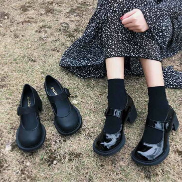 学生 歩きやすい クラシック ベルト ラウンドトゥ 厚底 定番 シューズ 太ヒール ストラップ 厚底パンプス ラウンドトゥ 韓国 安定感 ローファー 疲れにくい 通学 通勤 大人 女子 厚底ローファー