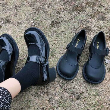 学生 歩きやすい クラシック ベルト ラウンドトゥ 厚底 定番 シューズ 太ヒール ストラップ 厚底パンプス ラウンドトゥ 韓国 安定感 ローファー 疲れにくい 通学 通勤 大人 女子 厚底ローファー