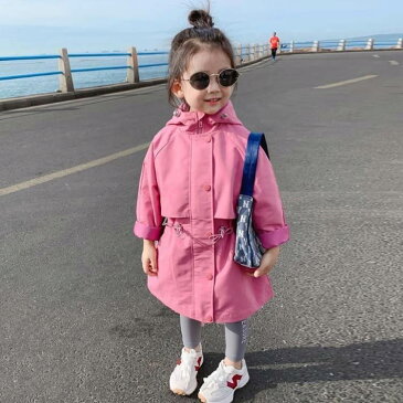 トレンチコート ウインドブレーカー 女の子 キッズ マウンテンパーカー スプリングコート ブルゾン ジャケット ジャンパー アウター フード付き 長袖 子供服 運動着 部屋着 ピンク 90 100 110 120 130 140 150