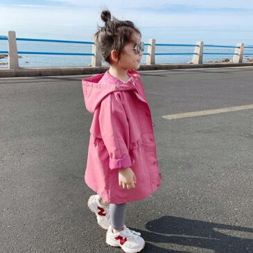 トレンチコート ウインドブレーカー 女の子 キッズ マウンテンパーカー スプリングコート ブルゾン ジャケット ジャンパー アウター フード付き 長袖 子供服 運動着 部屋着 ピンク 90 100 110 120 130 140 150