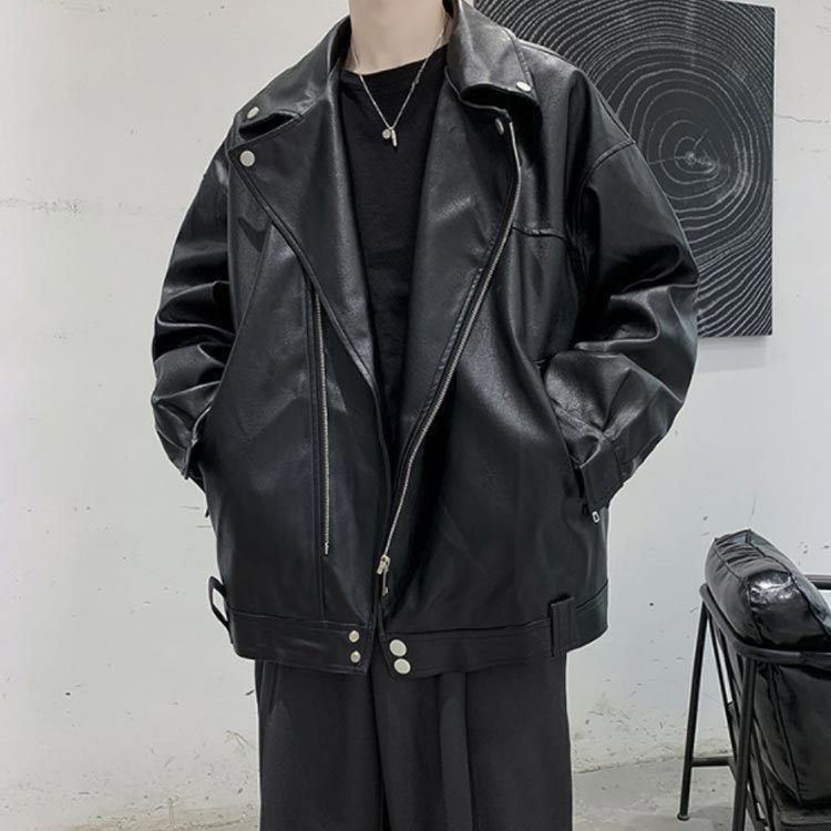 レザージャケット メンズ ライダースジャケット ダブルライダース 革ジャン 皮ジャン フェイクレザー オーバーサイズ ゆったり 大きいサイズ バイクジャケット ブルゾン アウター 無地 カジュアル ストリート 秋服 秋 冬服 冬 春服 春 送料無料